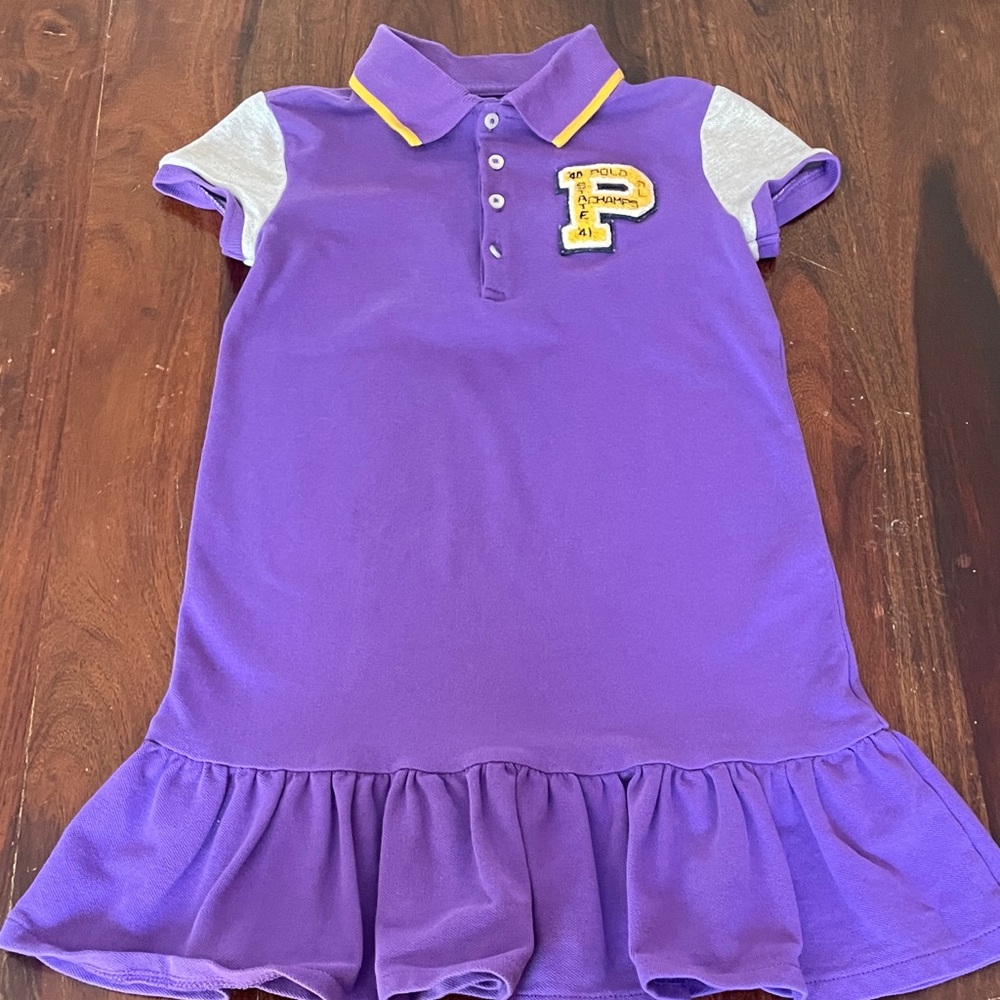Polo “Pep Squad” by Ralph Lauren Purple Polo Dress with Yellow Trim and Gray